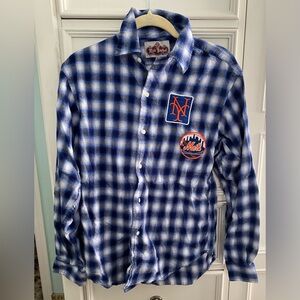 Red Jacket- NY Mets Men’s Flannel Button Down Size S-M 2 Embroidered Appliqué.